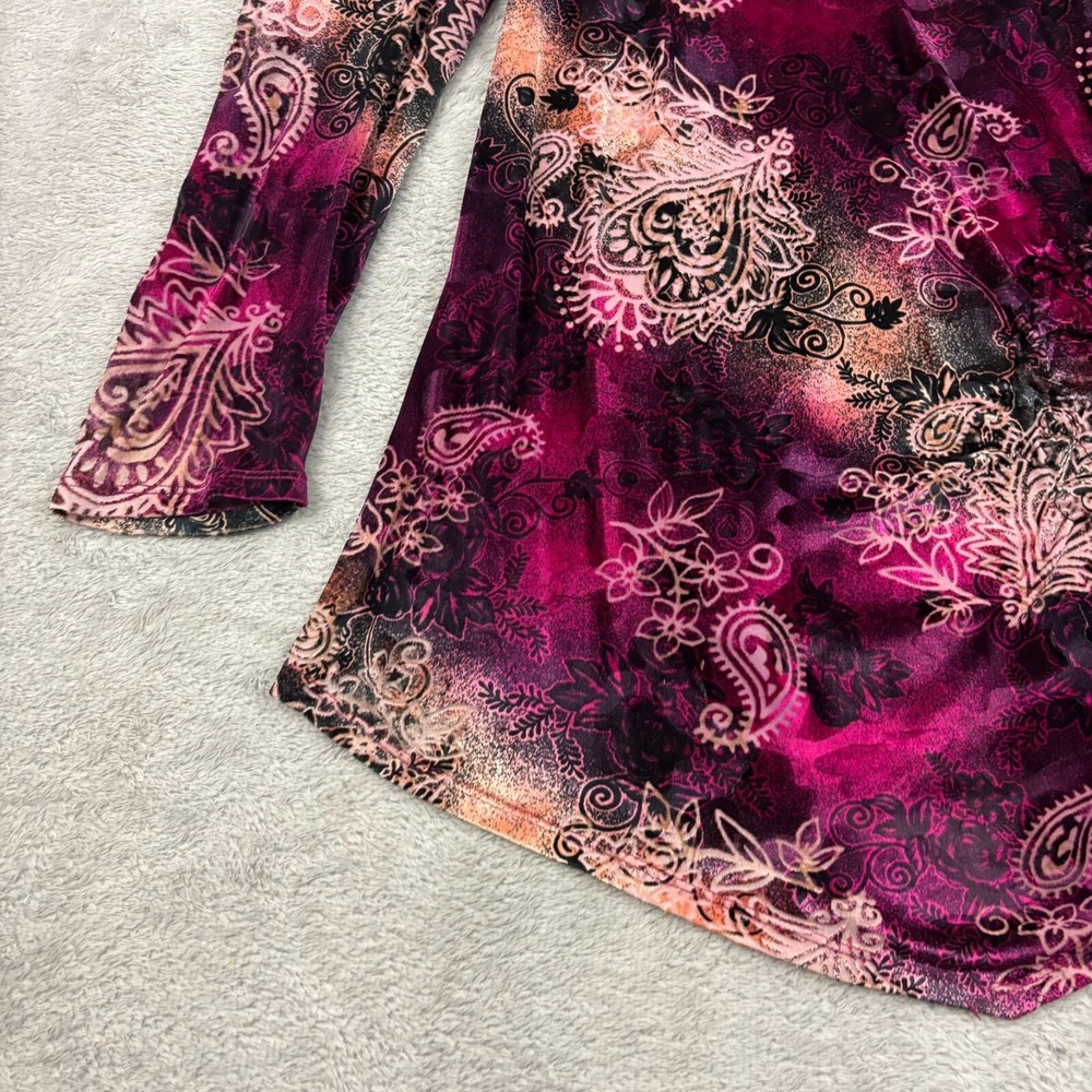 VTG Only Nine Womens Ruched Velvet Burnout Blouse PL Multicolor‎ Y2K Whimsigoth - Picture 5 of 15